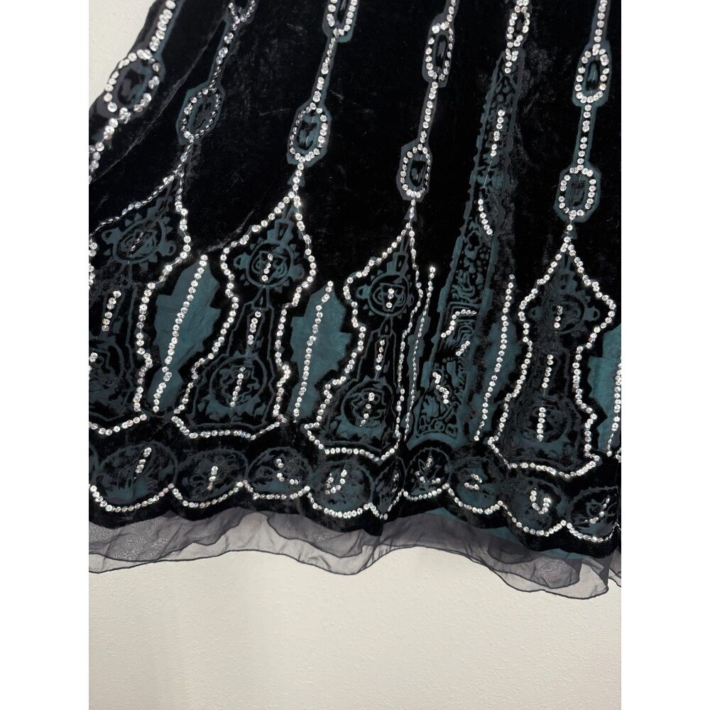 Vtg Black Velvet Burnout Whimsigoth Maxi Skirt 8 Sequin Witchy Goth Fairy Grunge - Picture 2 of 9